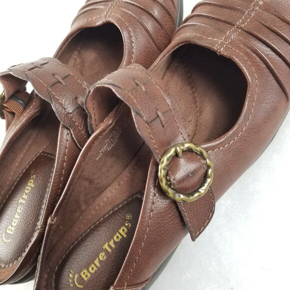 Bare Traps Brown Vegan Leather Mules Adjustable Buckle Shoes Size 9 1/2 M - Picture 4 of 7